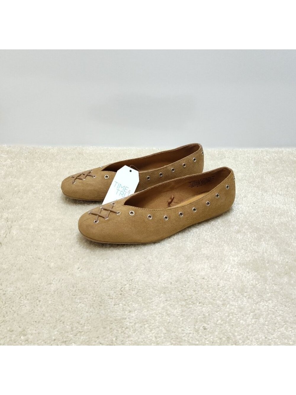 Time and Tru Corset Flats Womens 9 Faux Suede Memory Foam Lace Up Grommet Ballet